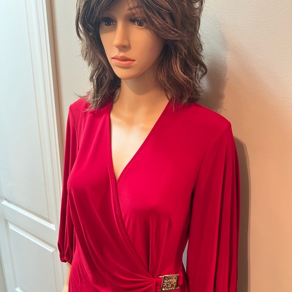 NWT Stunning Red Wrap Dress Anne Klein with Balloon Sleeve Sz10 - Picture 8 of 16